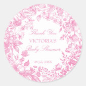 植物性エレガントほこりっぽいピンク色の赤ちゃんシャワー賛成 ラウンドシール (正面)