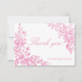 植物性エレガントほこりっぽいピンク色の赤ちゃんシャワー サンキューカード (正面)