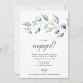 植物性エレガントほこりっぽい青い葉婚約 案内状 (正面)