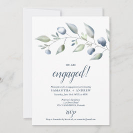 植物性エレガントほこりっぽい青い葉婚約 案内状