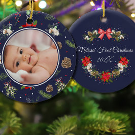 植物性エレガントクリスマスリース初めてのクリスマス セラミックオーナメント