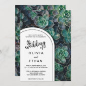 植物性エレガントグリーン多肉性フローラ結婚ズ 招待状 (正面/裏面)