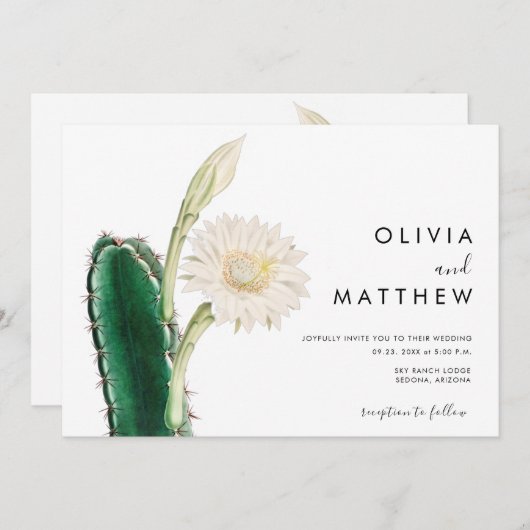 植物性エレガントサボテンのヴィンテージ結婚砂漠 招待状 (正面/裏面)