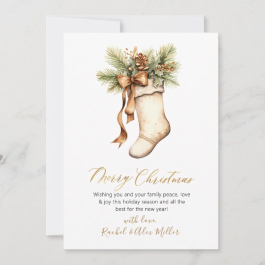 植物性エレガントストッキングノンフォトクリスマス シーズンカード (正面)