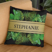 植物性エレガントパームグリーンフェイク金ゴールドパターン クッション