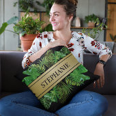 植物性エレガントパームグリーンフェイク金ゴールドパターン クッション