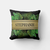 植物性エレガントパームグリーンフェイク金ゴールドパターン クッション (正面)