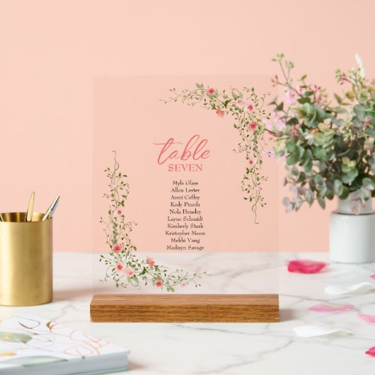 植物性エレガントピンクのバラ結婚ス アクリルサイン (ウェディング)