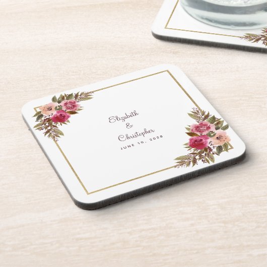 植物性エレガントフローラ金ゴールド結婚のカップル名 コースター (左側)