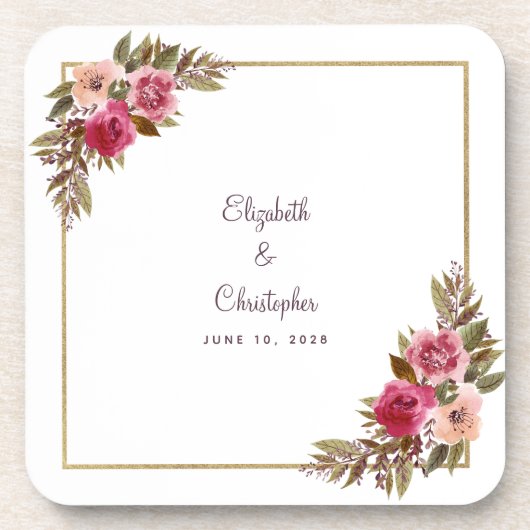 植物性エレガントフローラ金ゴールド結婚のカップル名 コースター (正面)