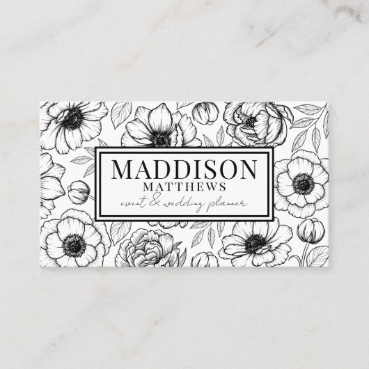 植物性エレガントモダン白黒フローラ 名刺 (正面)