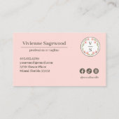 植物性エレガントモノグラムクレストピンクグリーンフローラ 名刺 (裏面)