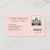 植物性エレガントモノグラムクレストピンクグリーン写真 名刺 (裏面)