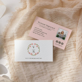 植物性エレガントモノグラムクレストピンクグリーン写真 名刺