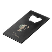 植物性エレガントモノグラム金ゴールド文字F クレジットカード栓抜き (正面アングル)