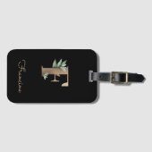 植物性エレガントモノグラム金ゴールド文字F ラゲッジタグ (正面横)