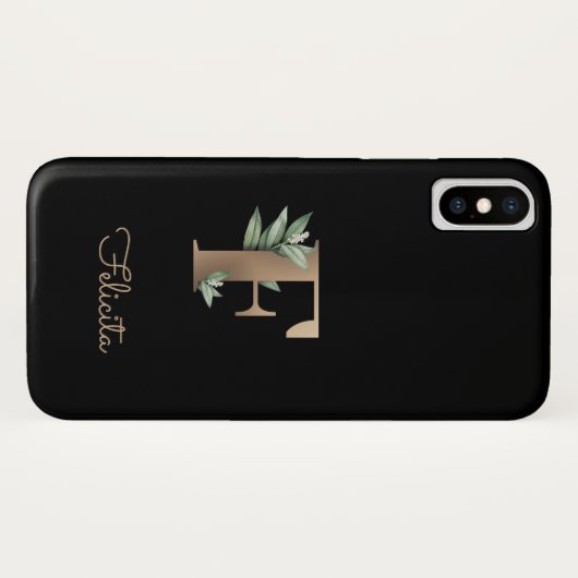 植物性エレガントモノグラム金ゴールド文字F Case-Mate iPhoneケース (裏面(横))