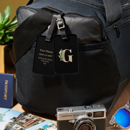 植物性エレガントモノグラム金ゴールド文字G ラゲッジタグ (正面&裏面)