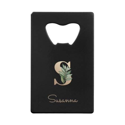 植物性エレガントモノグラム金ゴールド文字S クレジットカード栓抜き (正面)