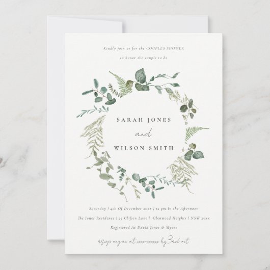 植物性エレガントユーカリリースカップルシャワー 招待状 (正面)