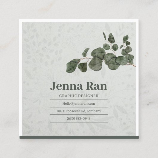 植物性エレガントユーカリ最小主義ビジネス スクエア名刺 (正面)