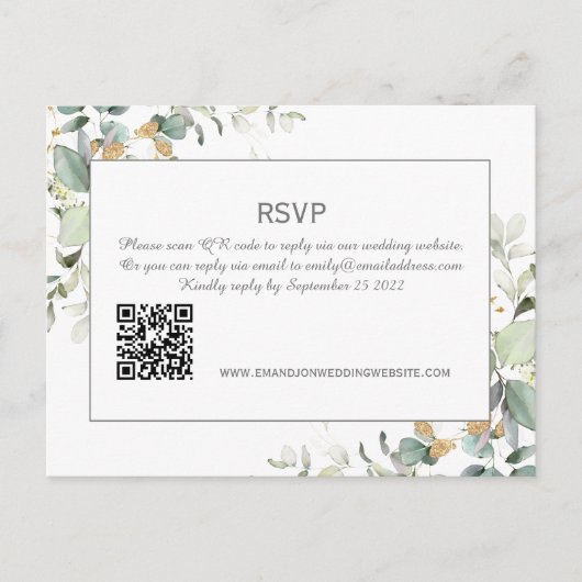 植物性エレガントユーカリ植樹QRコードRSVP ポストカード (正面)