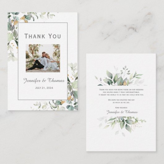 植物性エレガントユーカリ緑ありがとう ノートカード (正面/裏面)