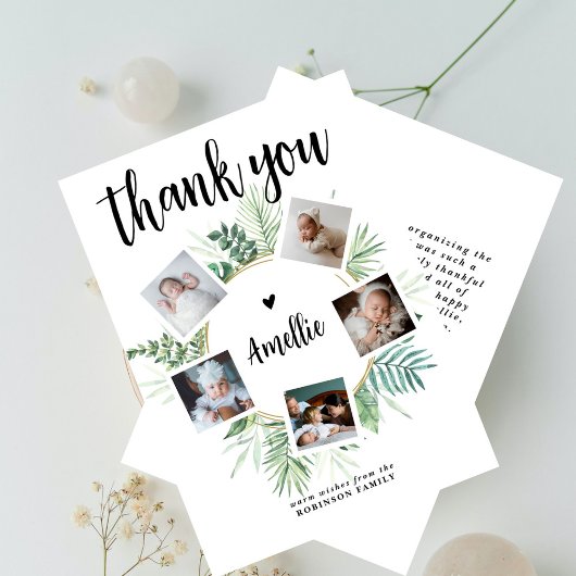 植物性エレガントリースフォトコラージベビーシャワー サンキューカード