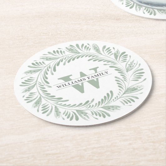 植物性エレガントリースモノグラム ラウンドペーパーコースター (アングル)