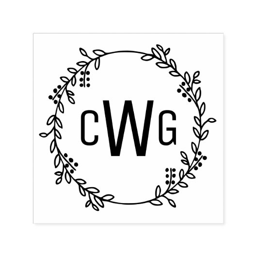 植物性エレガントリース3イニシャルモノグラム#1 セルフインキングスタンプ (デザイン)