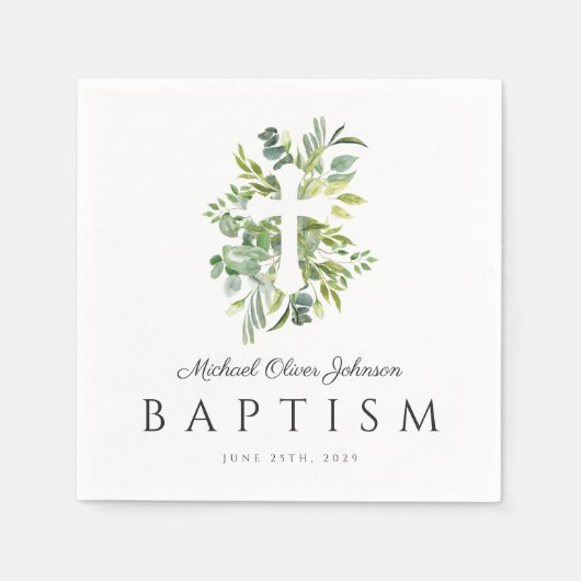 植物性エレガント宗教十字洗礼 スタンダードカクテルナプキン (正面)