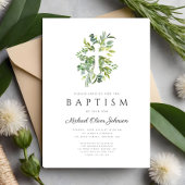 植物性エレガント宗教十字洗礼 招待状