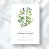 植物性エレガント宗教十字洗礼 招待状