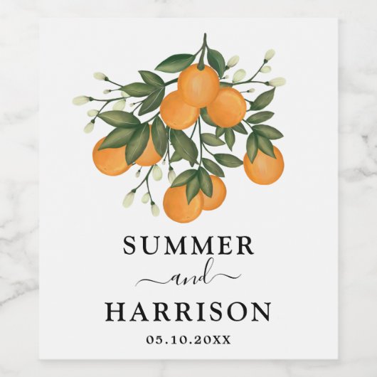 植物性エレガント柑橘類オレンジ結婚式の引き出物 ワインラベル (シングルラベル)