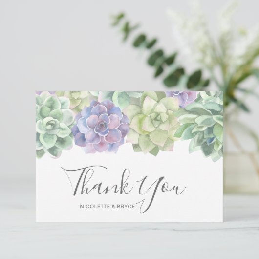 植物性エレガント水彩多肉類結婚 サンキューカード (スタンド正面)