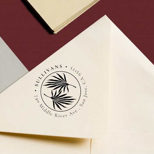 植物性エレガント熱帯植物の葉差出人住所 ラバースタンプ