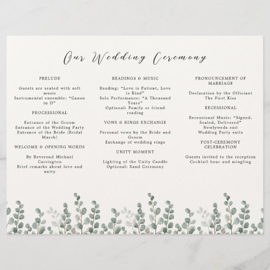 植物性エレガント結婚式 プログラムフライヤーと写真 チラシ (裏面)