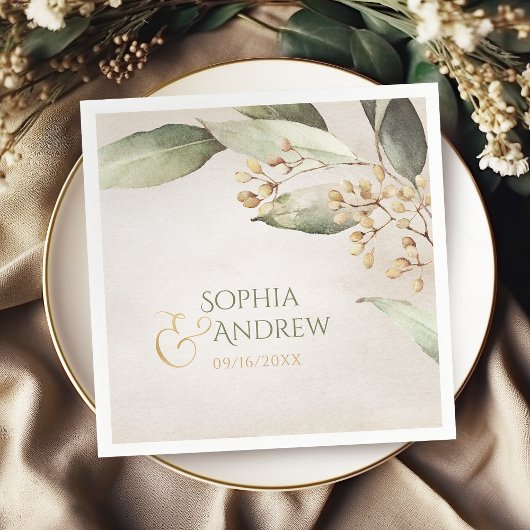 植物性エレガント緑のヴィンテージ素朴結婚性 スタンダードカクテルナプキン