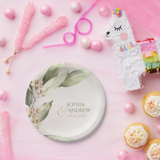 植物性エレガント緑のヴィンテージ素朴結婚性 ペーパープレート (パーティー)