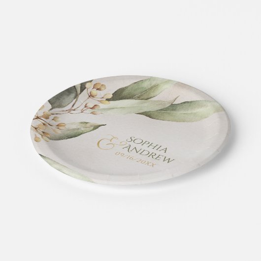 植物性エレガント緑のヴィンテージ素朴結婚性 ペーパープレート (アングル)