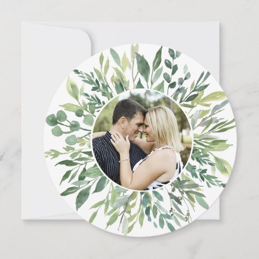 植物性エレガント緑の家族写真サークル カード (正面)