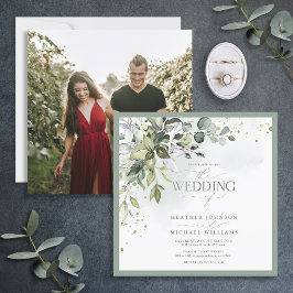 植物性エレガント緑フローラ水彩写真 招待状