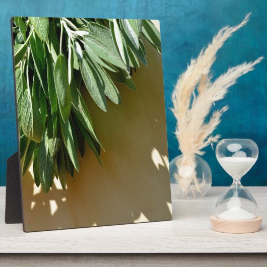 植物性エレガント緑色の草離れ草のセージ フォトプラーク (側面)