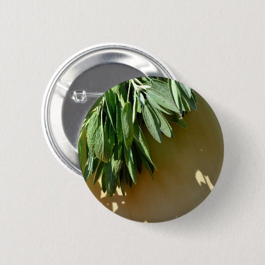 植物性エレガント緑色の草離れ草のセージ 缶バッジ (正面&裏面)