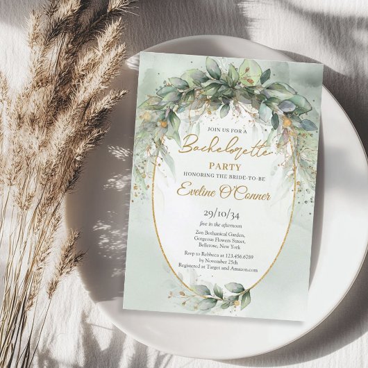 植物性エレガント緑色ユーカリバチェロレッテ 招待状