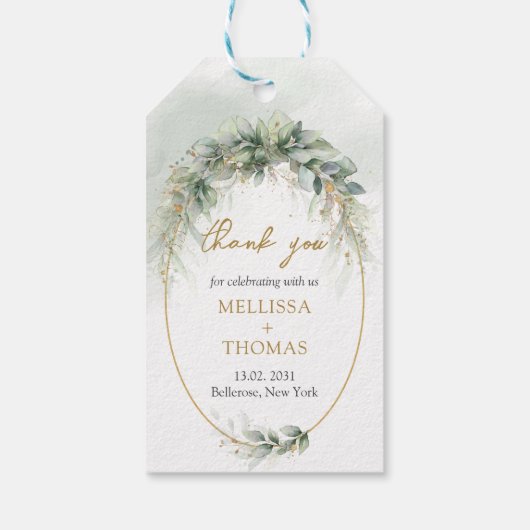 植物性エレガント緑色ユーカリ金ゴールド幾何学 ギフトタグ (裏面)