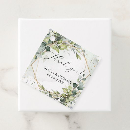 植物性エレガント緑色ユーカリ金ゴールド幾何学 フェイバータグ (インサイチュ)