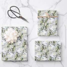 植物性エレガント緑色ユーカリ金ゴールド幾何学 ラッピングペーパーシート
