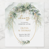 植物性エレガント緑色ユーカリ金ゴールド幾何学 ワインラベル (シングルラベル)