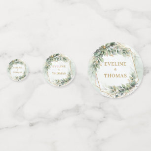 植物性エレガント緑色ユーカリ金ゴールド結婚ズ コンフェッティ